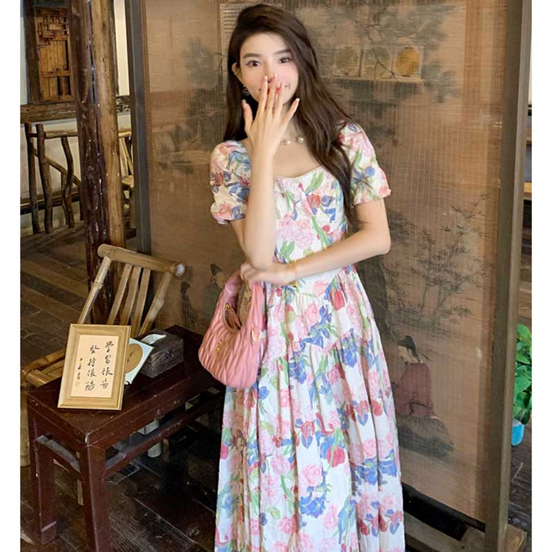 パフスリーブフラワーワンピース