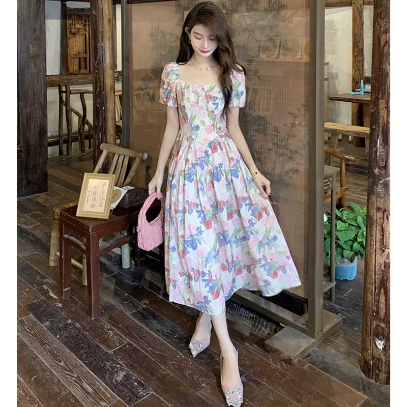 パフスリーブフラワーワンピース