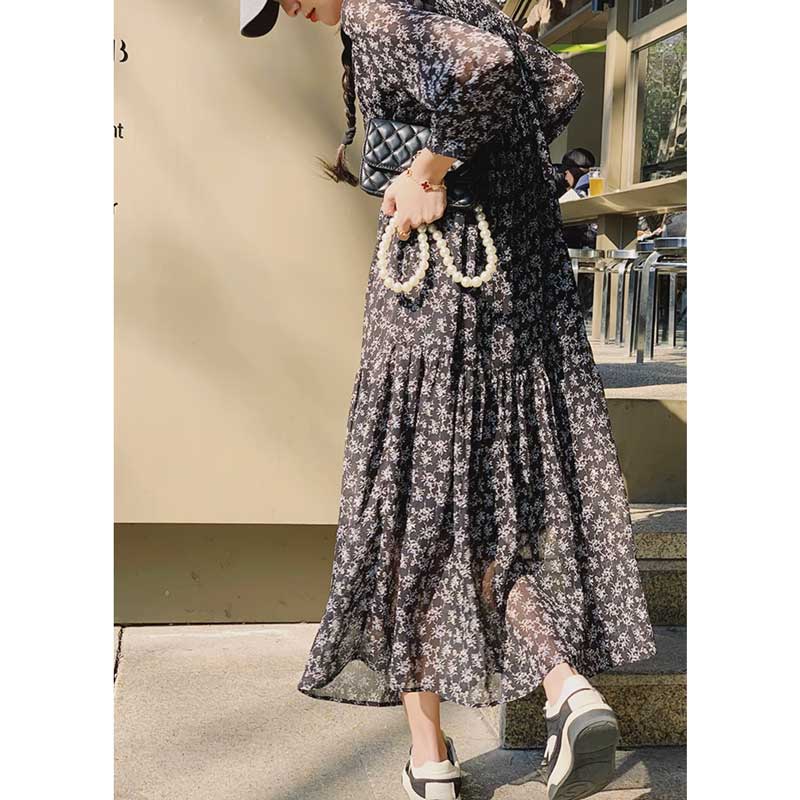 花柄シフォンティアードワンピース