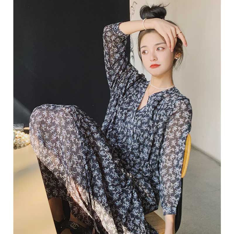 花柄シフォンティアードワンピース