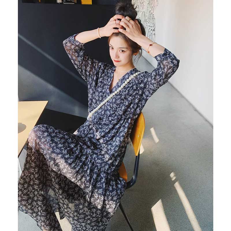 花柄シフォンティアードワンピース