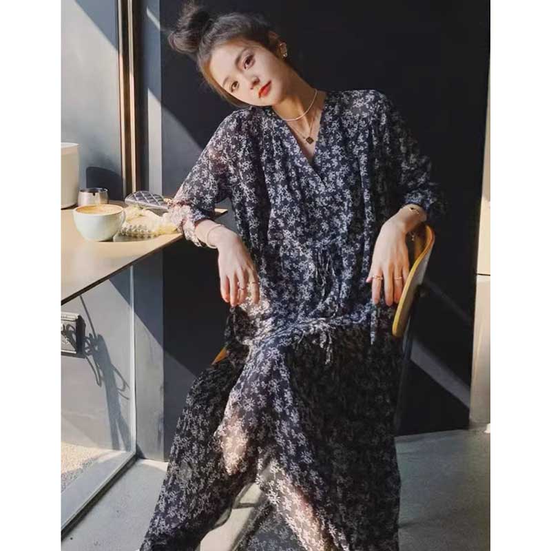 花柄シフォンティアードワンピース