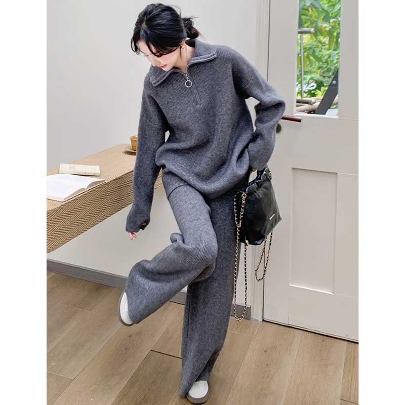 ハーフジップニットセットアップ