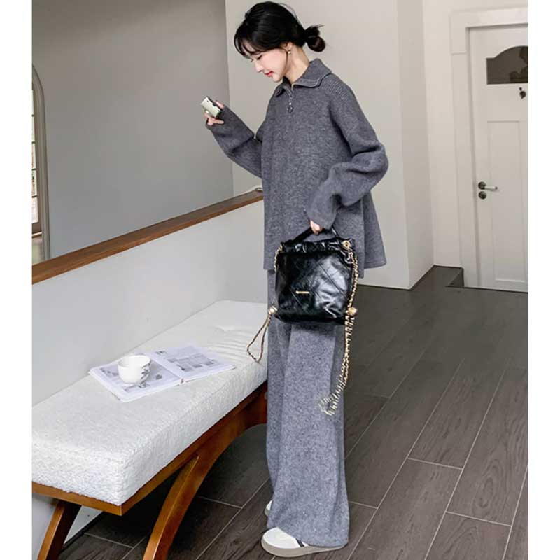 ハーフジップニットセットアップ