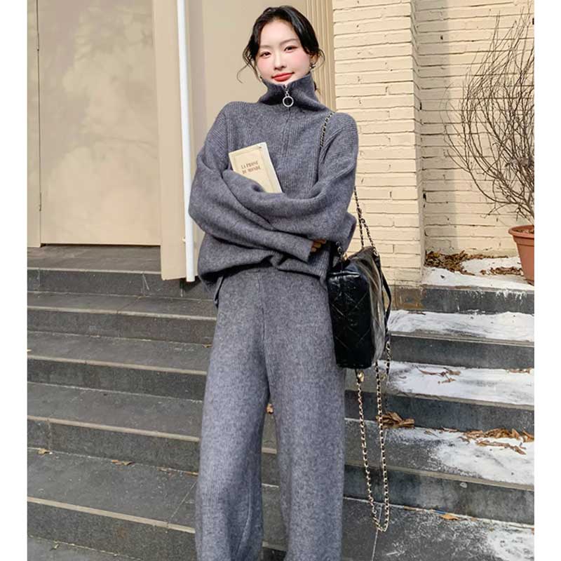 ハーフジップニットセットアップ