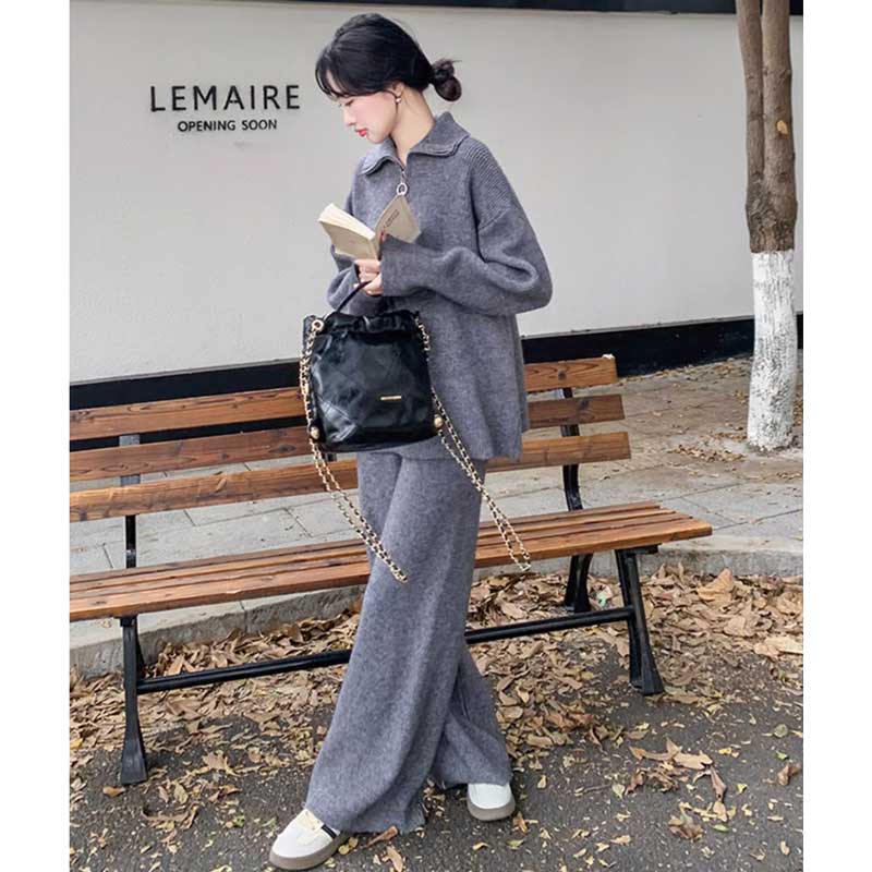 ハーフジップニットセットアップ