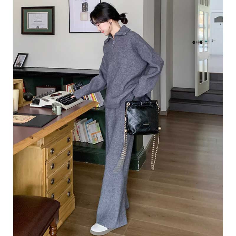 ハーフジップニットセットアップ