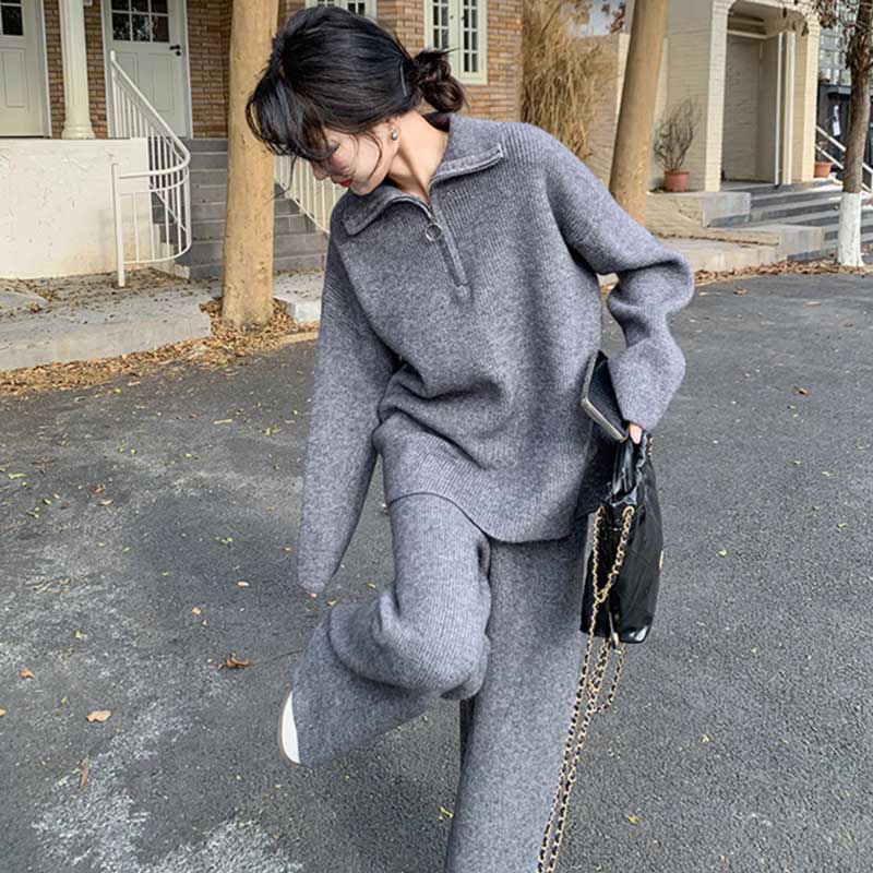 ハーフジップニットセットアップ