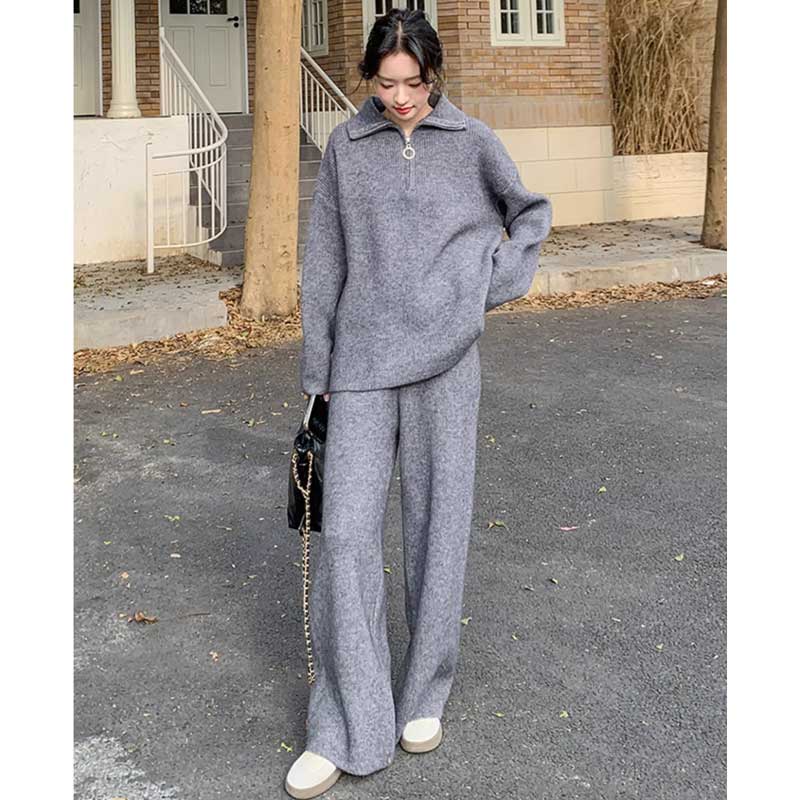 ハーフジップニットセットアップ