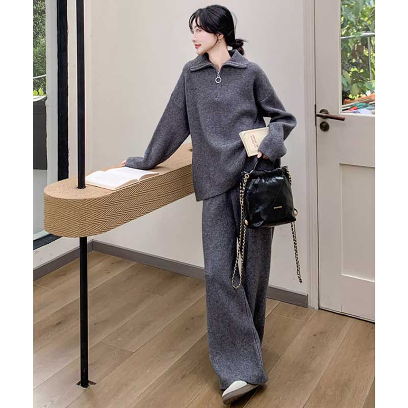 ハーフジップニットセットアップ