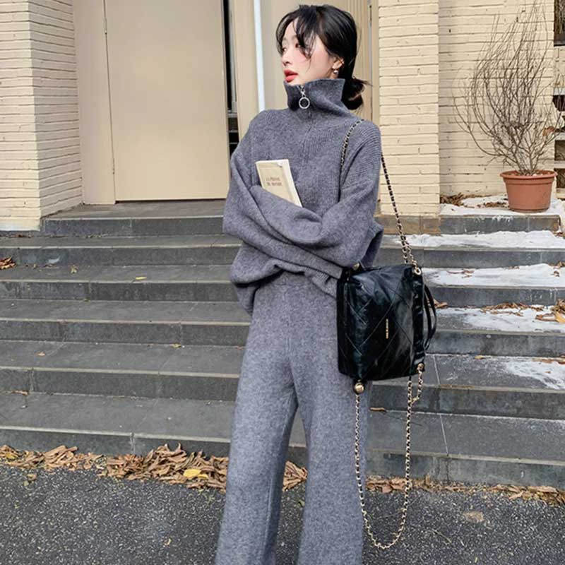 ハーフジップニットセットアップ