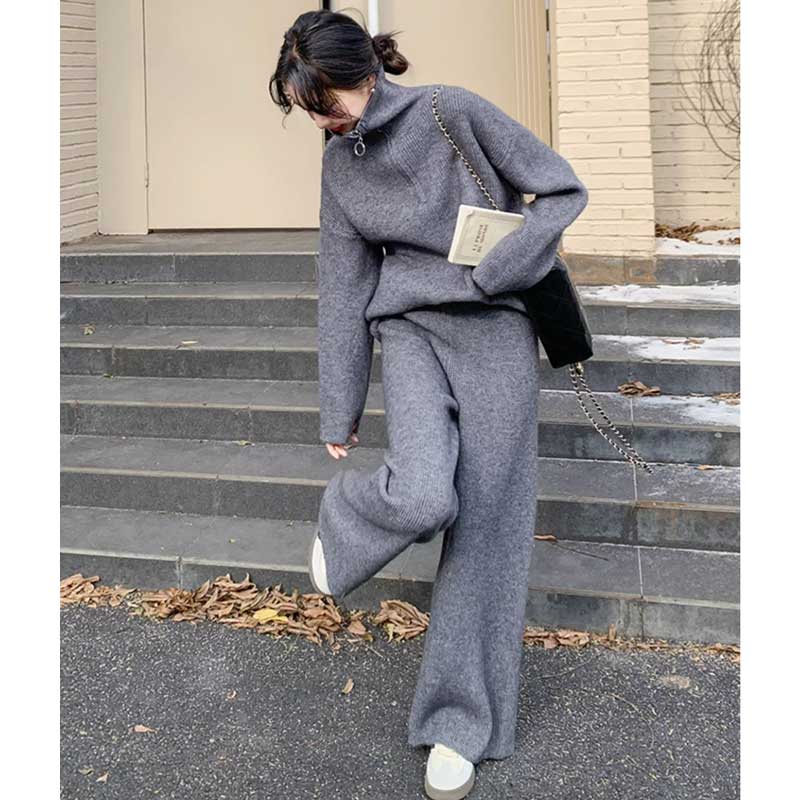 ハーフジップニットセットアップ