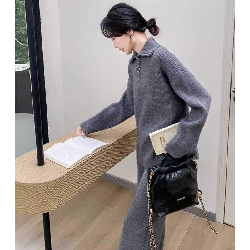 ハーフジップニットセットアップ