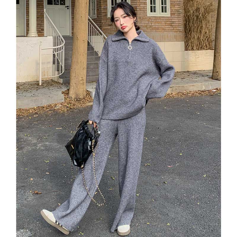 ハーフジップニットセットアップ