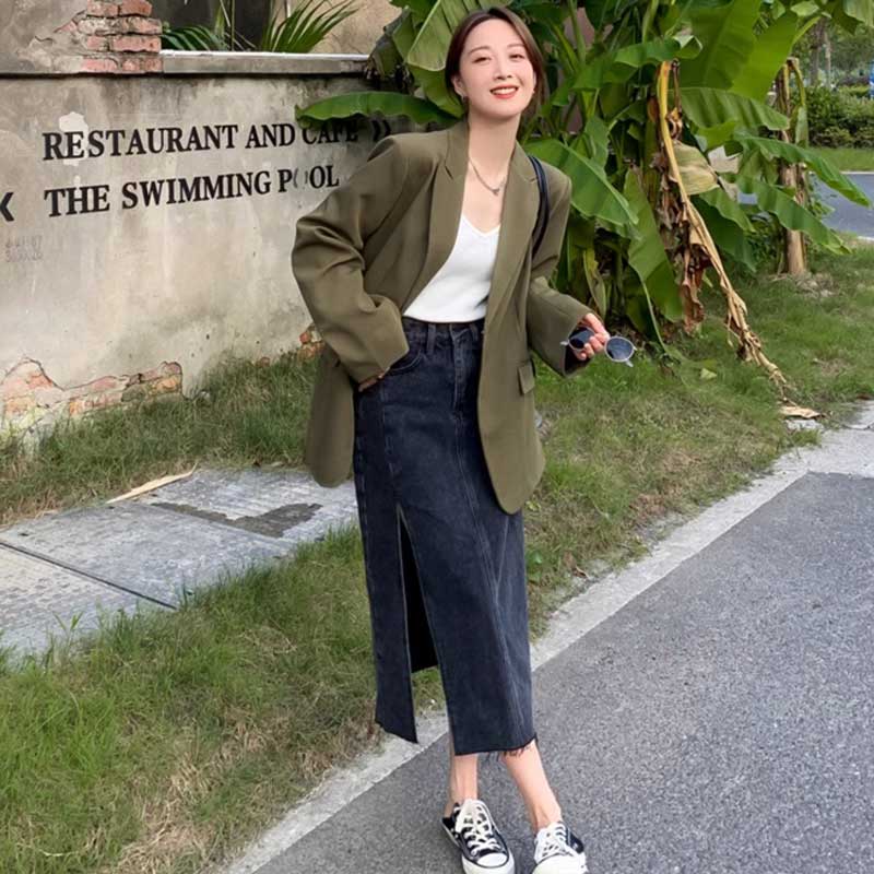 ミディ丈オリーブジャケット