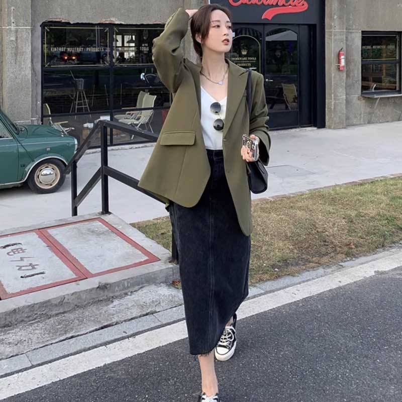 ミディ丈オリーブジャケット