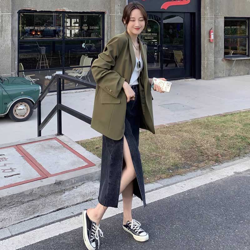 ミディ丈オリーブジャケット