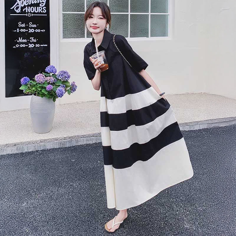 ワイドシルエットボーダーワンピース