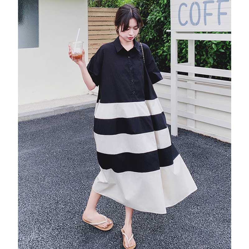 ワイドシルエットボーダーワンピース