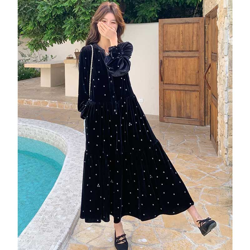 ベロアドットワンピース