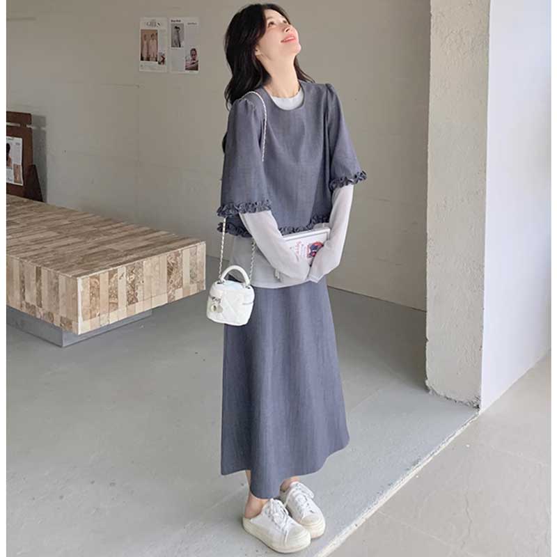 フリルトップス×スカートセットアップ