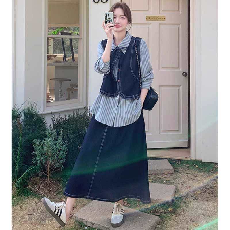 プレッピーデニムスリーピースセット