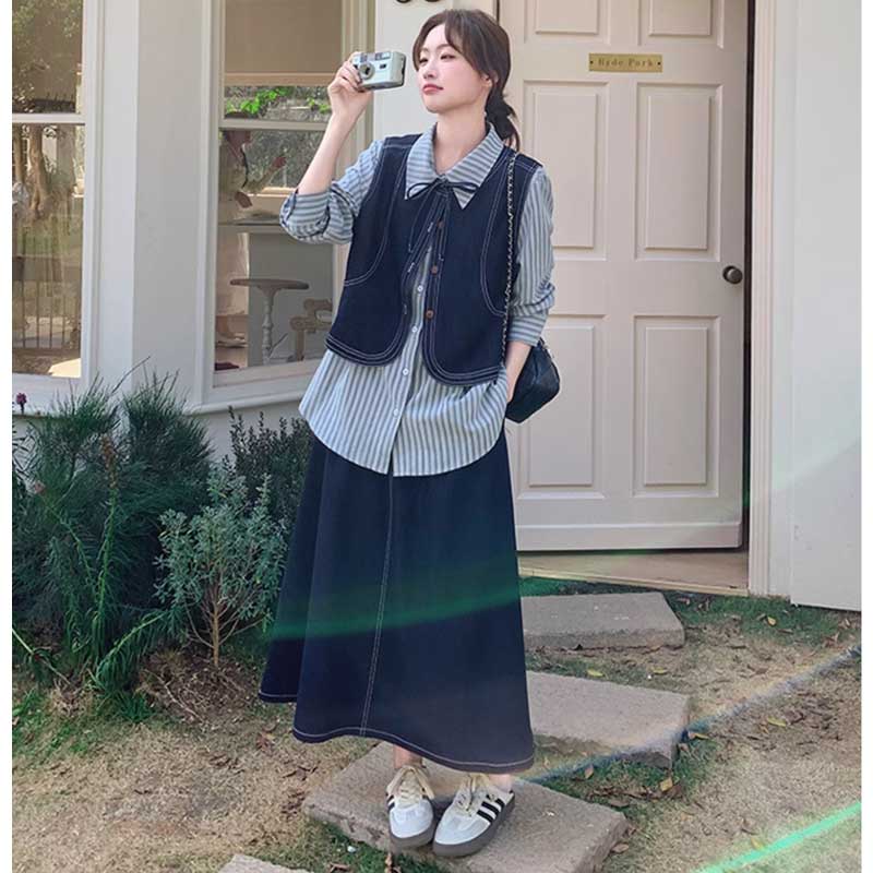 プレッピーデニムスリーピースセット