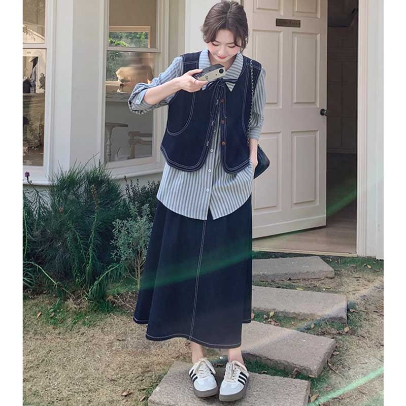 プレッピーデニムスリーピースセット