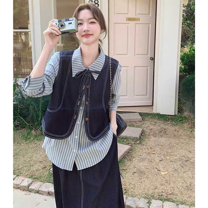 プレッピーデニムスリーピースセット