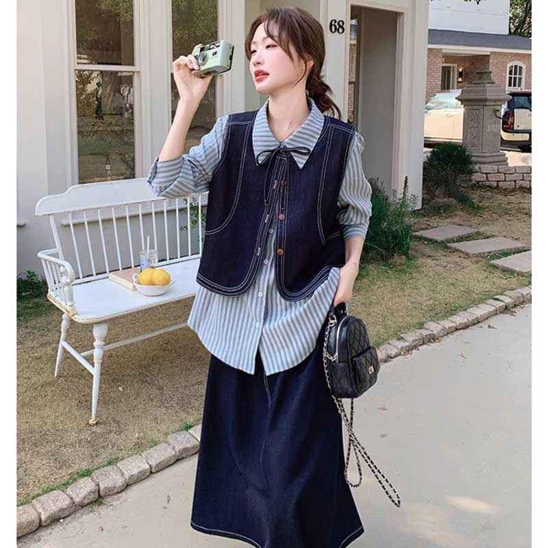 プレッピーデニムスリーピースセット