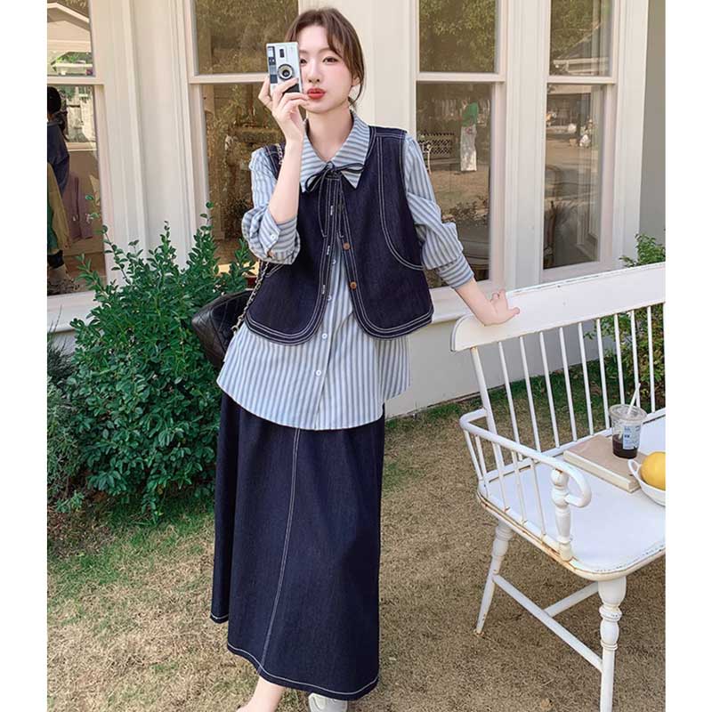 プレッピーデニムスリーピースセット