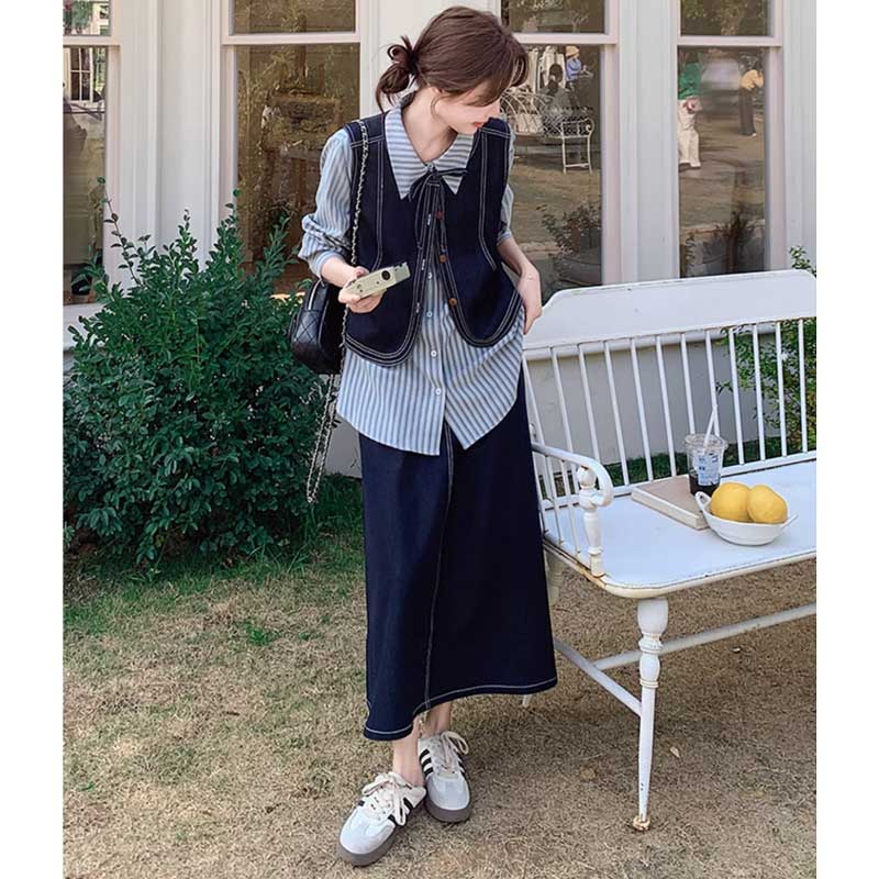 プレッピーデニムスリーピースセット