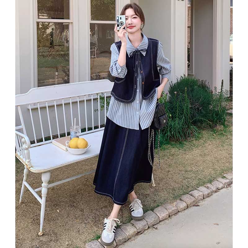 プレッピーデニムスリーピースセット