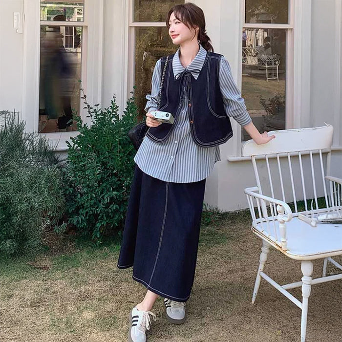 プレッピーデニムスリーピースセット