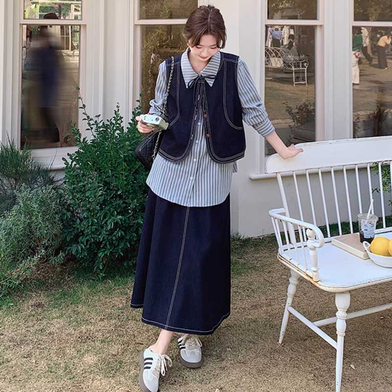 プレッピーデニムスリーピースセット