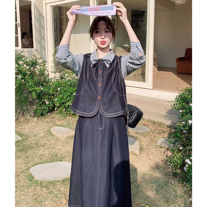 プレッピーデニムスリーピースセット