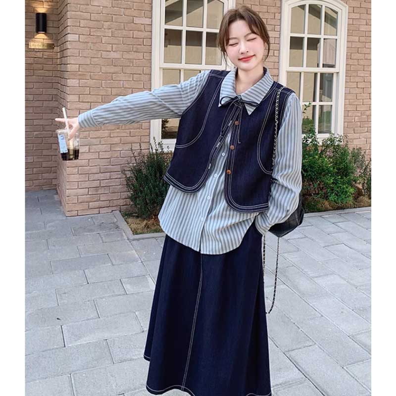 プレッピーデニムスリーピースセット