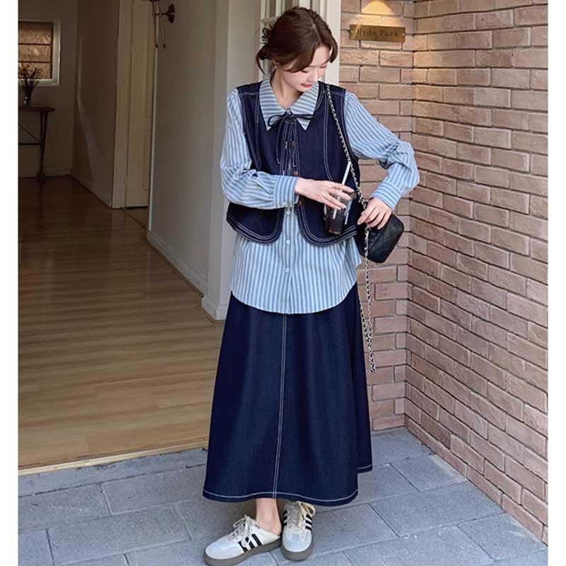 プレッピーデニムスリーピースセット