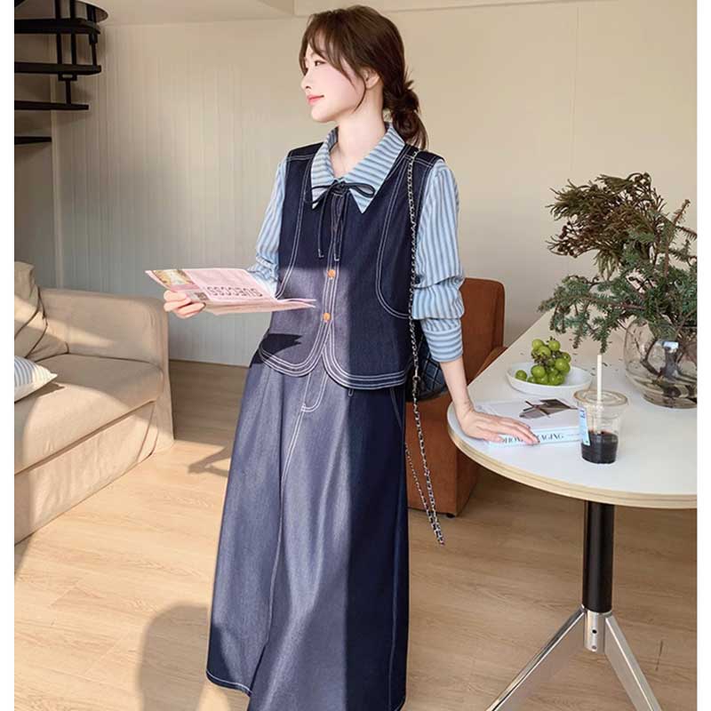 プレッピーデニムスリーピースセット