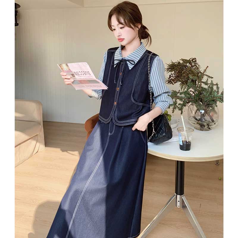 プレッピーデニムスリーピースセット