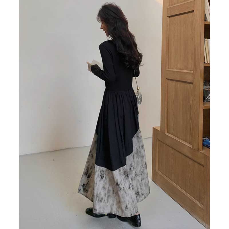 コントラストパネルワンピース