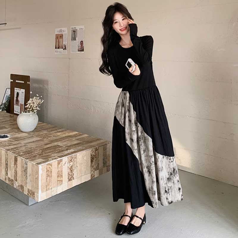 コントラストパネルワンピース