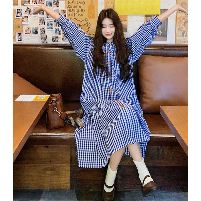 ギンガムスモックワンピース