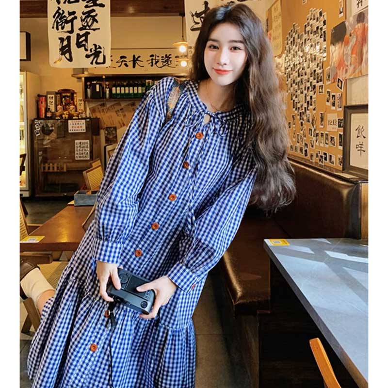 ギンガムスモックワンピース