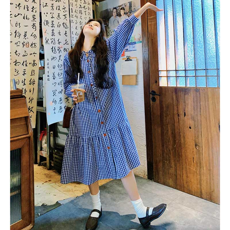 ギンガムスモックワンピース