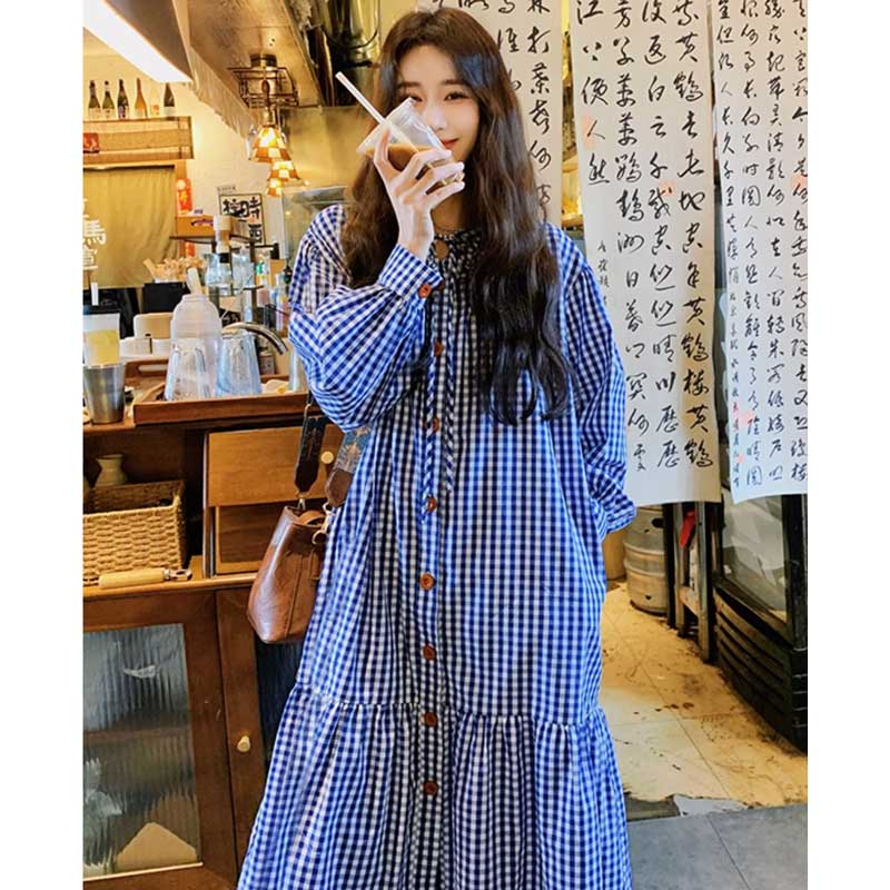 ギンガムスモックワンピース