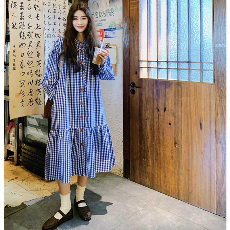 ギンガムスモックワンピース