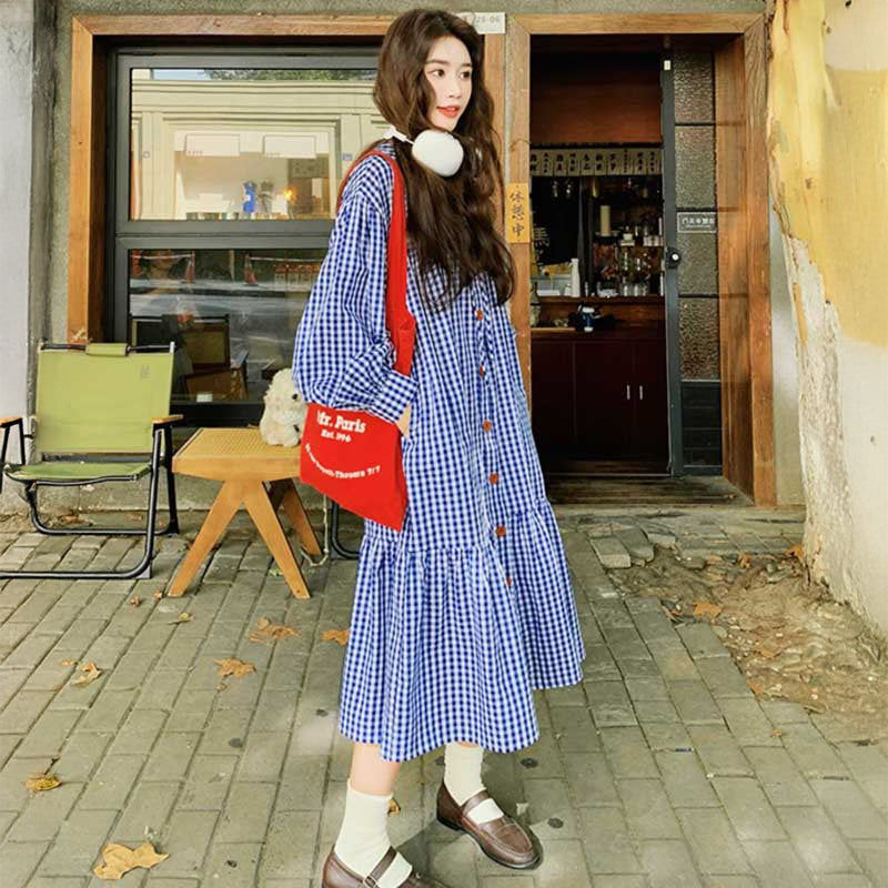 ギンガムスモックワンピース