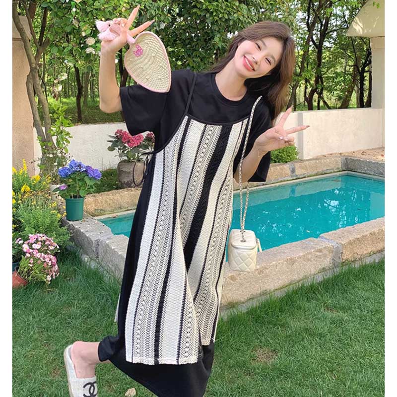 ストライプレイヤードワンピース