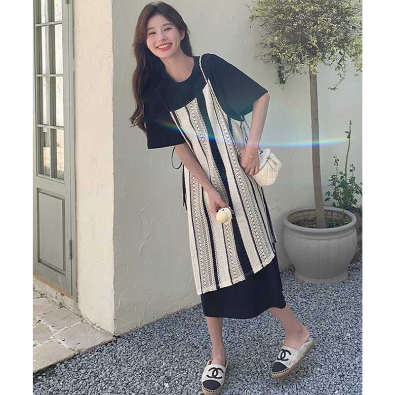 ストライプレイヤードワンピース